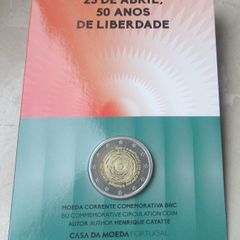 Portugal 2 Euro Commemorative Coin 2024 - 50th Anniversary of the Revolution 1974 BU. Blister Card.