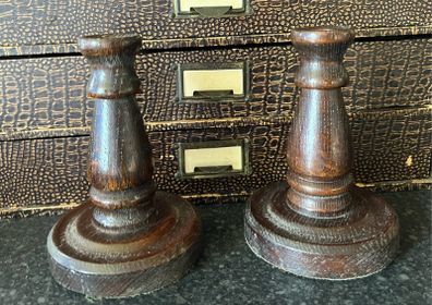 Pair of 5" Turned Oak Candlesticks