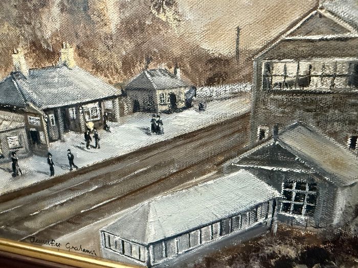 Oil Painting by Jennifer Graham of Newtownards Railway Station 1900 painted in 1988