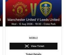 2 Man united vs Leeds tickets
