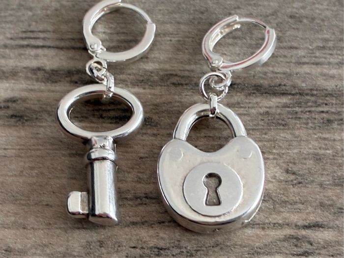 Silver Plated Padlock and Key Earrings