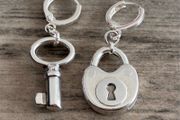 Silver Plated Padlock and Key Earrings