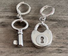 Silver Plated Padlock and Key Earrings