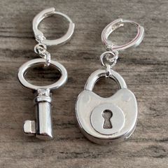 Silver Plated Padlock and Key Earrings