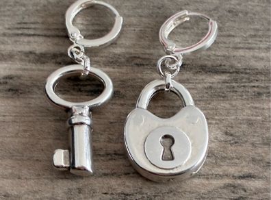 Silver Plated Padlock and Key Earrings