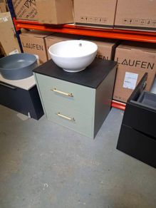 New hib Sage green  600 wall hung unit worktop bowl