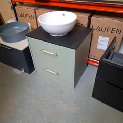 New hib Sage green  600 wall hung unit worktop bowl