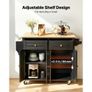 Kitchen Island Cart, 43" Wood Top Mobile Carts with Storage Cabinet, Rolling Table with Drop Leaf, Spice Rack, Towel Bar, Adjustable Shelf, Drawer, and Hooks, Portable Islands on Wheels, Black Image 6