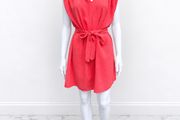 Pre Owned Estee Brown Coral V-Neck Padded Shoulder Mini Dress with Tie Belt