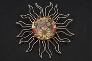 Vintage 925 Sterling Silver Real Flowers Sun Brooch