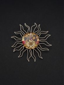 Vintage 925 Sterling Silver Real Flowers Sun Brooch
