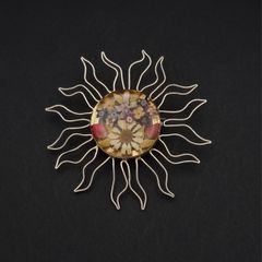 Vintage 925 Sterling Silver Real Flowers Sun Brooch