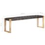 Bench 150 cm Black Real Leather and Solid Mango Wood Image 7
