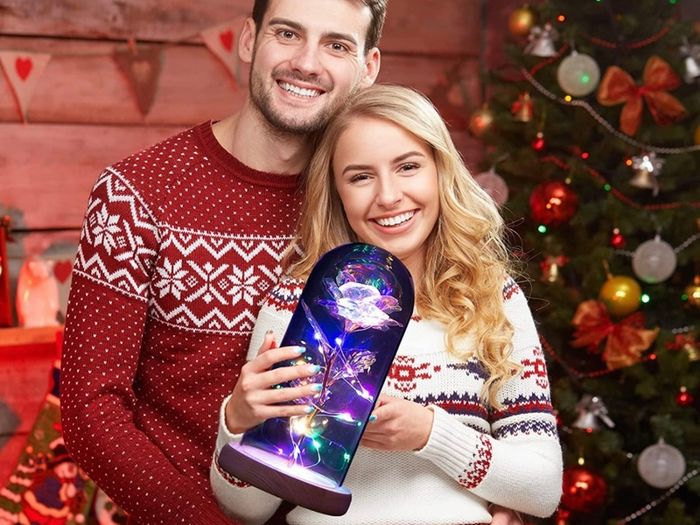 Gifts for Women Her, Beauty and the Beast Rose Forever Eternal Rose in Glass Dome, Preserved Artificial Rose Flowers with Led Light, Personalised Gifts for Christmas, Birthday, Mum, Grandma (FREE POSTAGE)