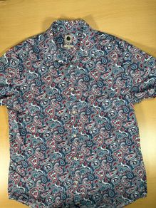 Pretty Green Mens Shirt XL Slim Fit - Blue\Red Print Floral Paisley Short Sleeve