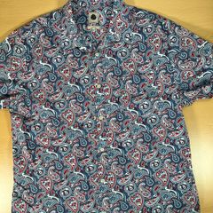 Pretty Green Mens Shirt XL Slim Fit - Blue\Red Print Floral Paisley Short Sleeve