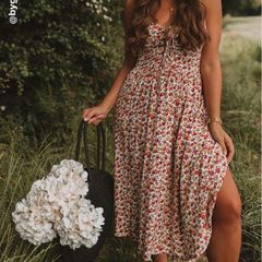 New Look Ditsy Floral Tie-Front Strappy Midi Dress