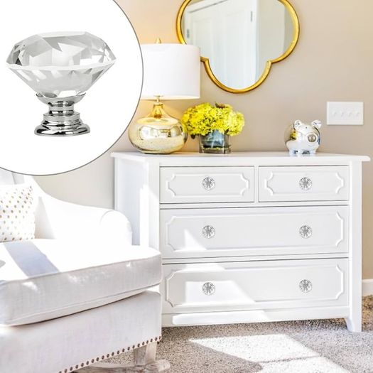 12 PCS Shimmering Crystal Door Knobs, Sparkling Diamond Cut Crystal Door Knobs with Screws Drawer Handles for Kitchen, Bathroom, and Office Cabinets