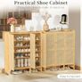 Bamboo Shoe Storage Cabinet Wooden Shoes Rack Organiser with 3 Rattan Doors Image 9
