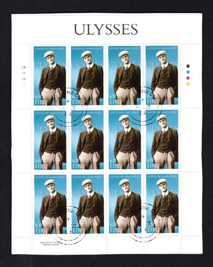 2004 Ireland James Joyce Centenary of Leopold Bloom's Adventure Ulysses Stamp Sheetlet Plate 1A1A1A1A Fine CDS Used with Dublin cancel of 16th June 2004 (First day of issued) on envelope extra