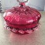 Antique Art Glass Cranberry Red Ruffled Lidded Candy Dish Image 9