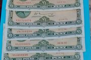 Irish 1970's 6 X Lavery One pound banknotes in Fine condition