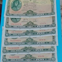 Irish 1970's 6 X Lavery One pound banknotes in Fine condition