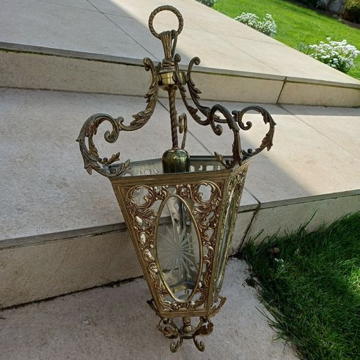 Heavy brass chandelier and garden lantern antique style