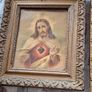 Antique Sacred Heart of Jesus, Immaculate Heart of Mary in Old Gilded Frames and Immaculate Heart of Mary set in a black wooden frame, Postage Available Selling as a Lot Image 6
