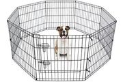 8 Panel Playpen Suitable for Dogs Puppies Cats &amp; Rabbits Foldable Ideal for Indoor/Outdoor use Puppy Play Pen (Small, 8 Panel Light/Lge Door/Black