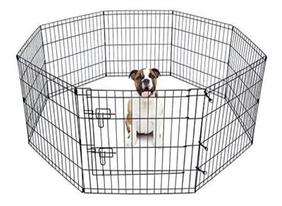8 Panel Playpen Suitable for Dogs Puppies Cats & Rabbits Foldable Ideal for Indoor/Outdoor use Puppy Play Pen (Small, 8 Panel Light/Lge Door/Black