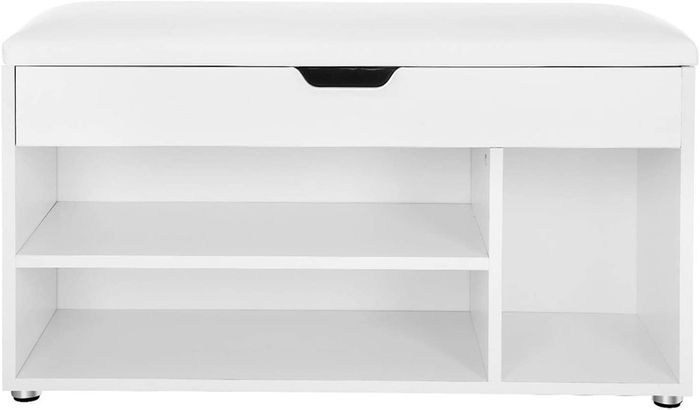 Shoe bench with seat cushion, 3 compartments chest, bench for shoe storage with seat, 2 steps, hall furniture, white maximum load capacity 150 kg