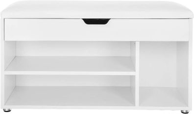 Shoe bench with seat cushion, 3 compartments chest, bench for shoe storage with seat, 2 steps, hall furniture, white maximum load capacity 150 kg