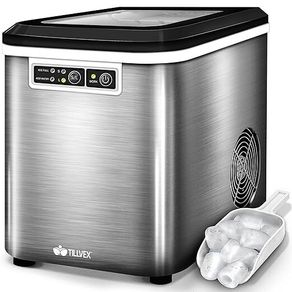 Ice Cube Machine Stainless Steel 12 kg - 24 h Ice Cube Maker 2.2 Litre Water Tank Ice Maker LED Display & Self-Cleaning Function 2 Ice Cube Sizes (Silver)
