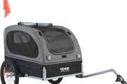 Dog Bike Trailer, Supports up to 88 lbs, Pet Cart Bicycle Carrier, Easy Folding Frame with Quick Release Wheels, Universal Bicycle Coupler, Reflectors, Flag, Collapsible to Store, Black/Gray