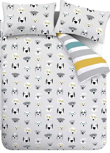 Cool Dogs Easy Care Double Duvet Set Grey (FREE POSTAGE)