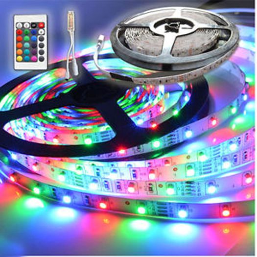 5M Lamp Light Strip Kitchen SMD 3528 300 LED RGB Colourful 24 key Remote IR Controller DJ Stage Music Disco Lights