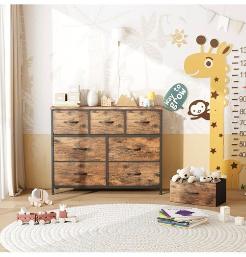 Chest of Drawers for Bedroom with 7 Drawers, Fabric Storage Drawer, Tall Brown Hallway Storage Unit
