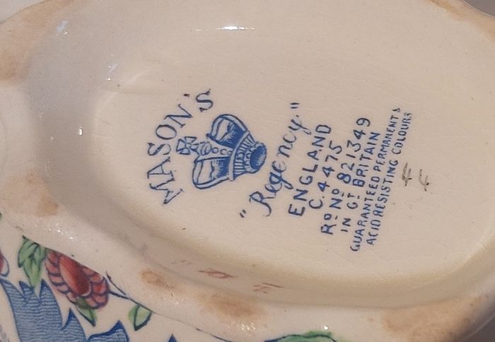 Beautiful Vintage Masons Ironstone Gravy Boat and Matching Underplate in the Regency Pattern, Circa 1940