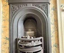 Ornate Cast Iron Fireplace and Black Granite Hearth and Nu Flame Gas Fire