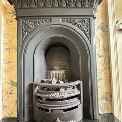 Ornate Cast Iron Fireplace and Black Granite Hearth and Nu Flame Gas Fire