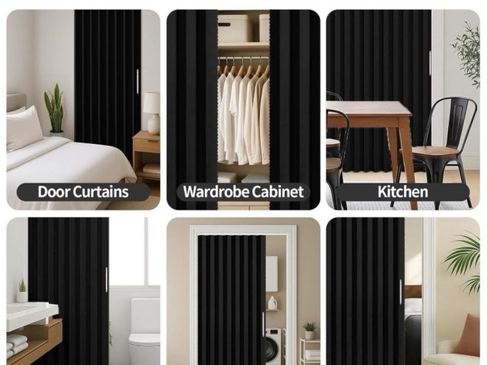Blackout Accordion Style Magnetic Door Curtain Sets Included Tracks for Closet Pleated Folding Doorway Curtain Accordion Door Interior Room Divider Bedroom Bathroom