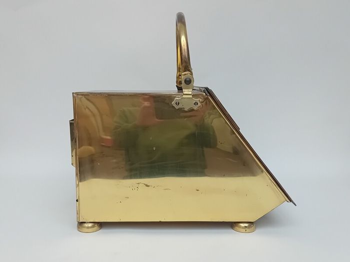 Antique Brass Coal Scuttle Storage Box & Shovel