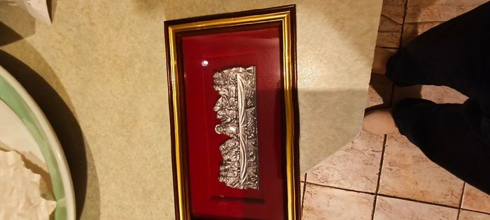 Vintage Italian Framed 3d Art Plaque Pewter Last Supper Wall Hanging Picture