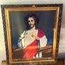 Large Antique Sacred Heart of Jesus Framed Print Irish Catholic Religious Art Image 2