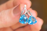 Handcrafted 925 Silver Earrings with Blue Trillion Stones