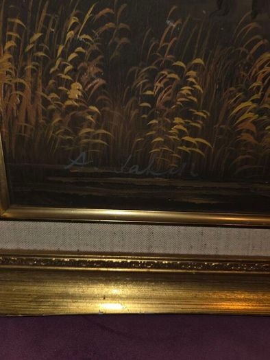 Vintage Oil on Canvas Landscape Ducks in Flight - Signed and Framed