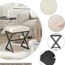 Vanity Stool, Linen Footrest Stool, Square Ottoman Bench with X-Shaped Metal Legs, Makeup Dressing Stool for Vanity, Living Room, Bedroom, Entryway, Hallways Beige Image 7