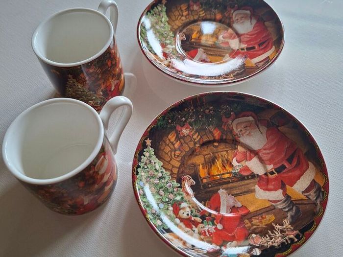 Summer River Christmas Coffee Mugs/Saucers