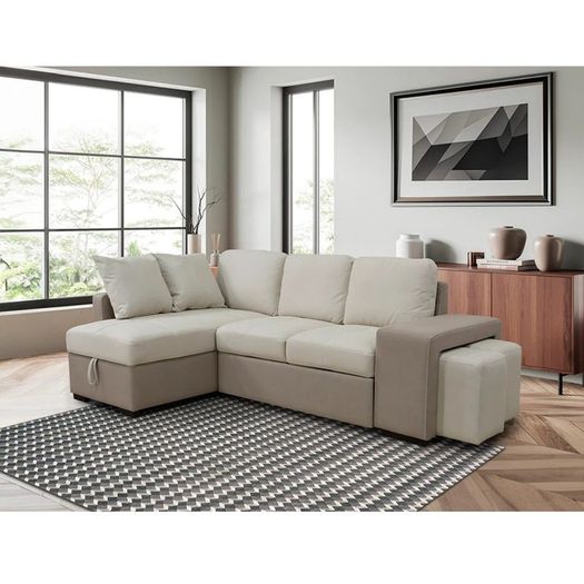 Stacy Beige Chaise Longue Sofa Bed With Storage